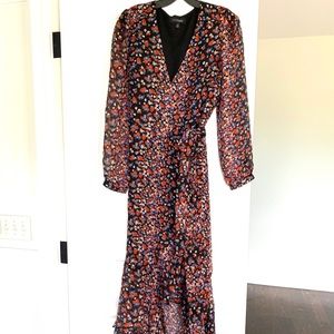 Intermix Black Floral Long Wrap Dress